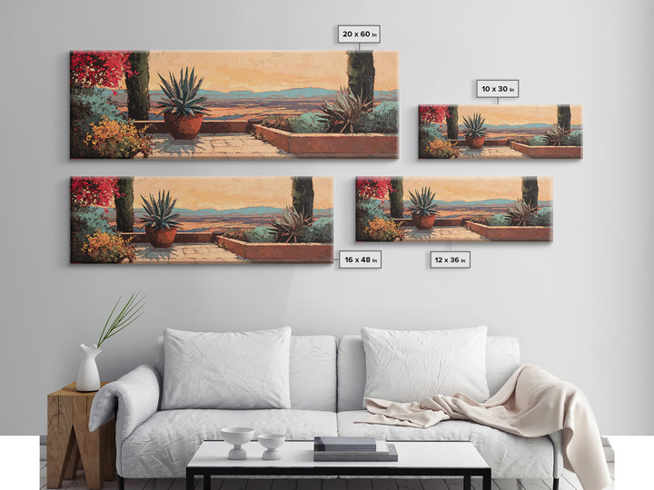 Desert Patio Agave and Bougainvillea Framed Canvas Print, Patio Art, Porch Decor, Patio Decor, Outdoor, Fine Art Print, PAT-3x1-81