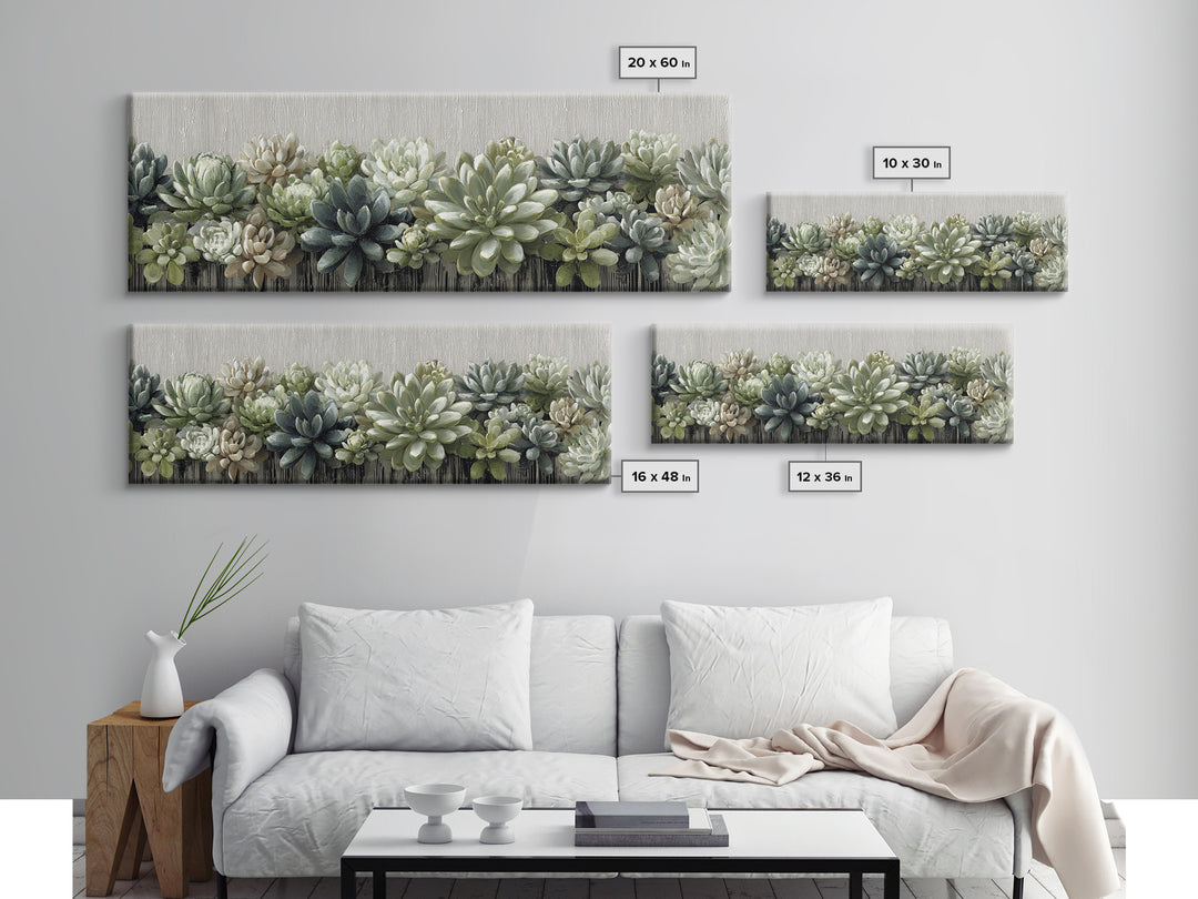 Succulent Collection in Ceramic Planters Canvas Print, Patio Art, Floral Art, Patio Decor, Oil Painting, Outdoor, PAT-3x1-85
