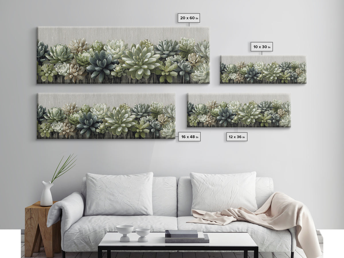 Succulent Collection in Ceramic Planters Canvas Print, Patio Art, Floral Art, Patio Decor, Oil Painting, Outdoor, PAT-3x1-85