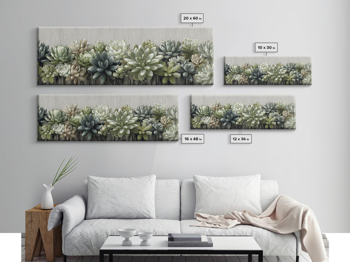 Succulent Collection in Ceramic Planters Canvas Print, Patio Art, Floral Art, Patio Decor, Oil Painting, Outdoor, PAT-3x1-85