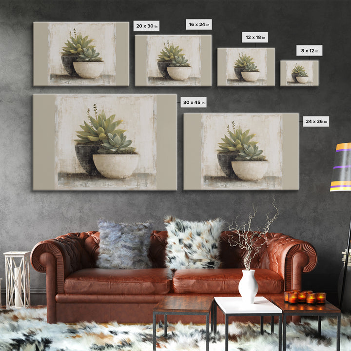 Succulent Collection in Ceramic Planters Canvas Print, Patio Art, Outdoor Wall Decor, Patio Decor, Fine Art, Outdoor, PAT-3x2-1