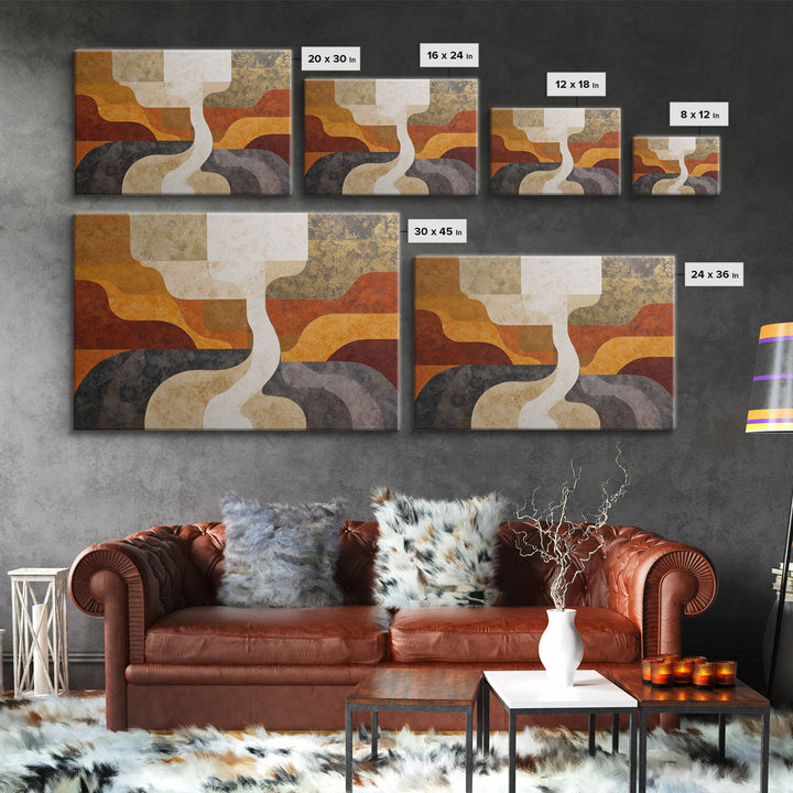Warm Geometric Tile Pattern Framed Canvas Print, Patio Art, Fine Art Print, Patio Decor, Abstract Art, Outdoor, Wall Decor, PAT-3x2-100