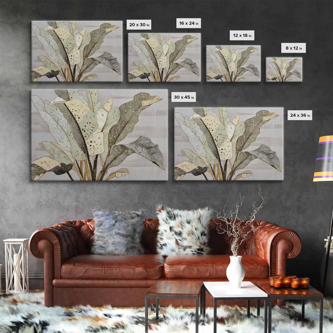 Banana Leaves with Rain Drop Details Framed Canvas Print, Patio Art, Coastal Decor, Patio Decor, Outdoor, Family Wall Art, PAT-3x2-20