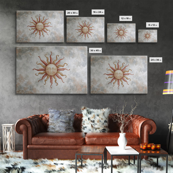 Sun Motif with Warm Terracotta Rays Canvas Print, Patio Art, Outdoor Wall Art, Patio Decor, Oil Painting, Outdoor, Porch Decor, PAT-3x2-22