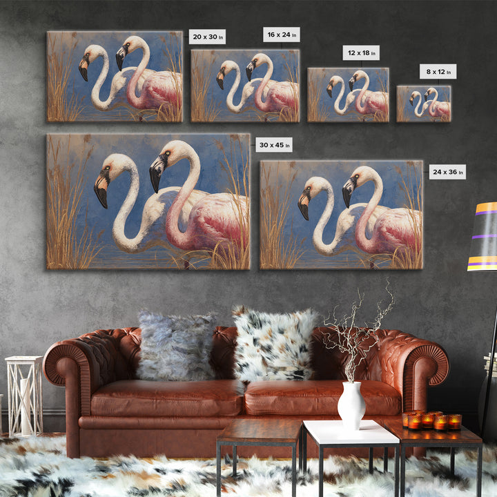 Flamingo Pair Beside Shallow Water Canvas Print, Patio Art, Outdoor Wall Decor, Patio Decor, Fine Art, Outdoor, Yard Decor, PAT-3x2-62