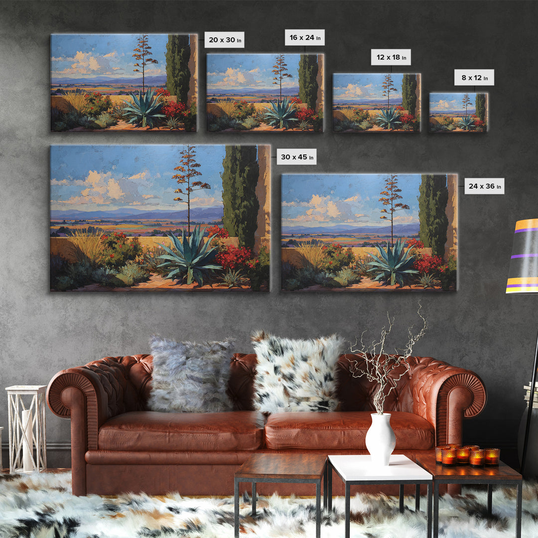 Desert Patio Agave and Bougainvillea Framed Canvas Print, Patio Art, Lake House Decor, Patio Decor, Fine Art, Outdoor, PAT-3x2-69