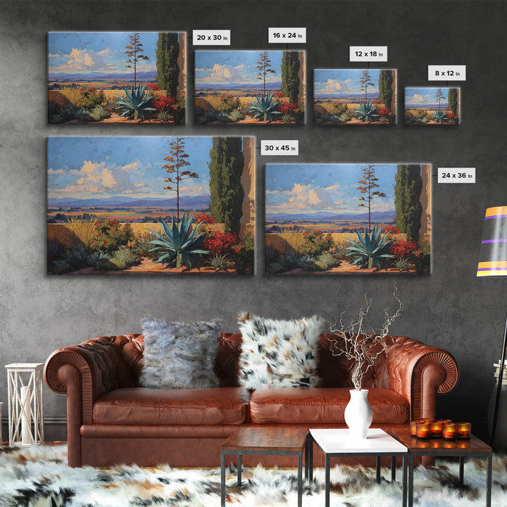 Desert Patio Agave and Bougainvillea Framed Canvas Print, Patio Art, Lake House Decor, Patio Decor, Fine Art, Outdoor, PAT-3x2-69