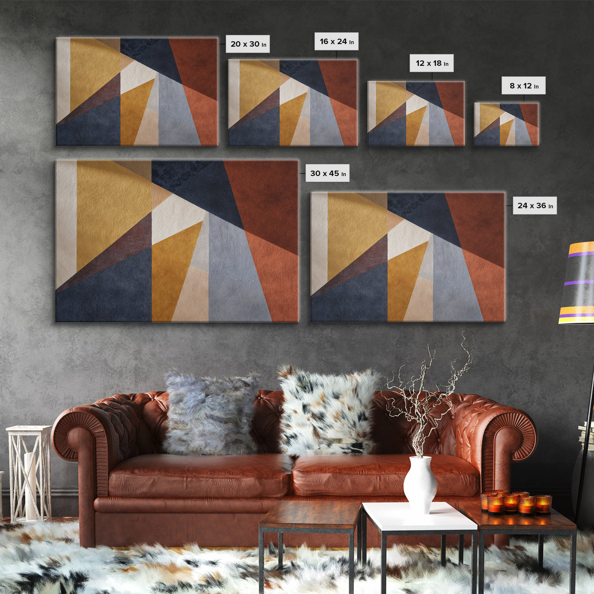 Warm Geometric Tile Pattern Canvas Print, Patio Art, Rustic Decor, Patio Decor, Abstract Art, Outdoor, Textured Painting, PAT-3x2-76