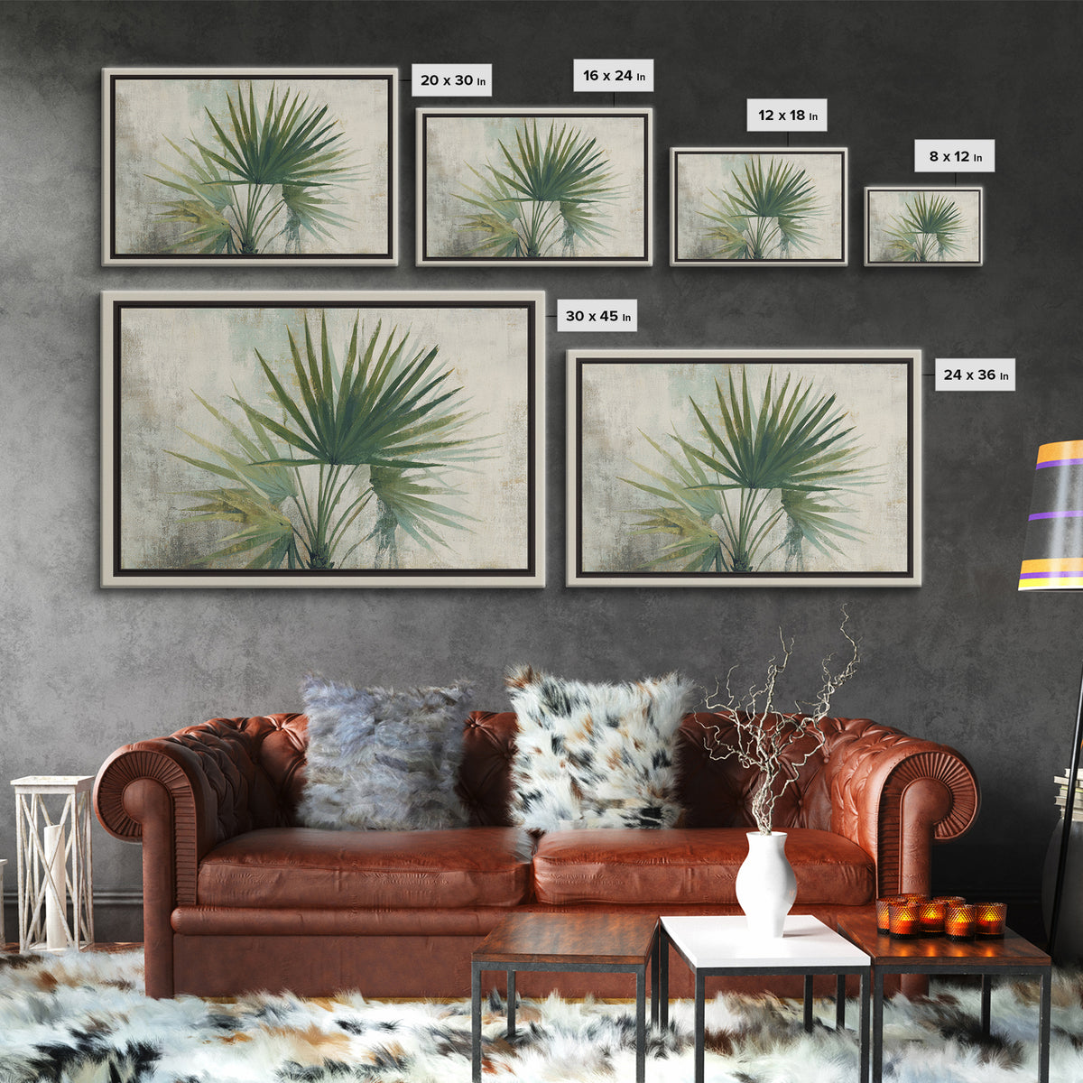 Tropical Palm Fronds Framed Canvas Print, Patio Art, Gallery Decor, Patio Decor, Fine Art, Outdoor, Contemporary Art, PAT-3x2-77