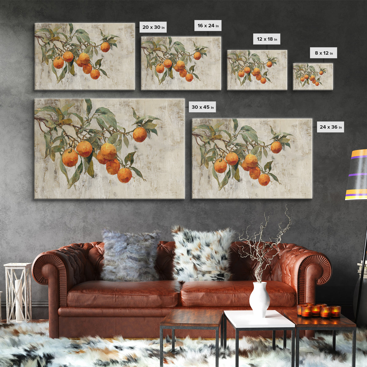 Orange Tree Branch Canvas Print, Patio Art, Porch Decor, Patio Decor, Oil Painting, Outdoor, Fine Art Print, Statement Artwork, PAT-3x2-98