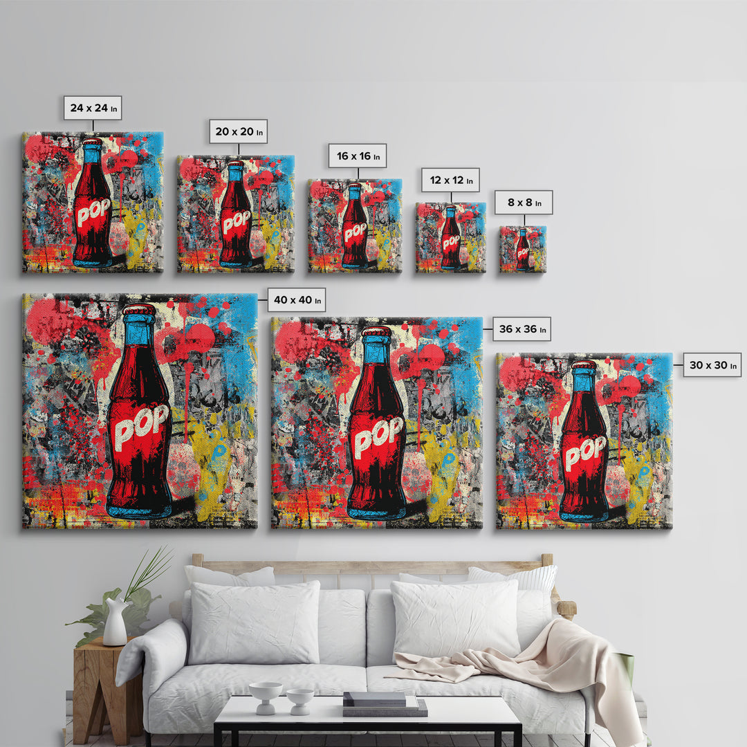 Retro Soda Bottle Framed Canvas Print, Pop Art, Bedroom Decor, Living Room Decor, Fine Art, Pop, 3d Art, Graffiti Art, POP-1x1-27