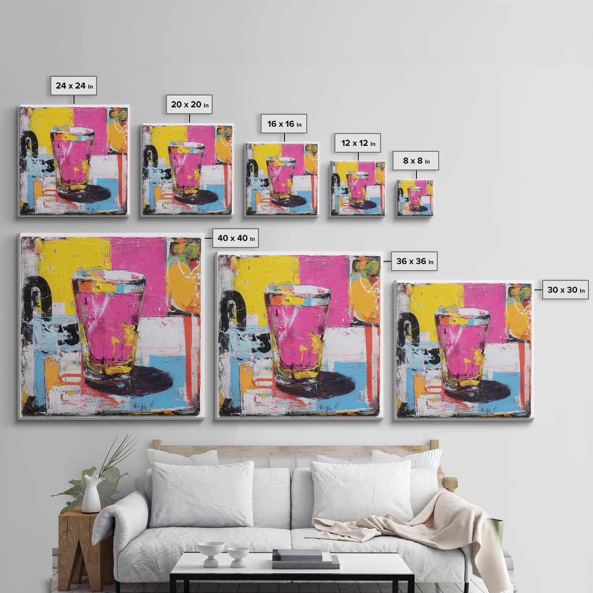 Milkshake Glass with Retro Diner Palette Framed Canvas Print, Pop Art, Art Print, Living Room Decor, Pop, Custom Portrait, POP-1x1-40