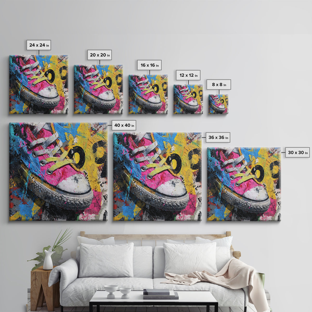 Sneaker Closeup in Bright Pop Colors Framed Canvas Print, Pop Art, Mexican Art, Living Room Decor, Oil Painting, Pop, POP-1x1-43