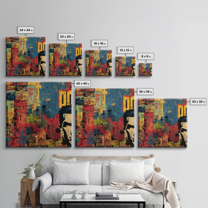 Comic Book City Skyline Canvas Print, Pop Art, 3d Art, Living Room Decor, Abstract Art, Pop, Textured Painting, POP-1x1-5