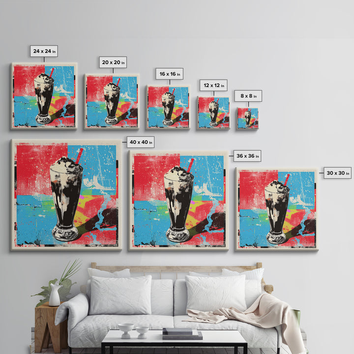 Milkshake Glass with Retro Diner Palette Framed Canvas Print, Pop Art, Apartment Decor, Living Room Decor, Fine Art, Pop, POP-1x1-64