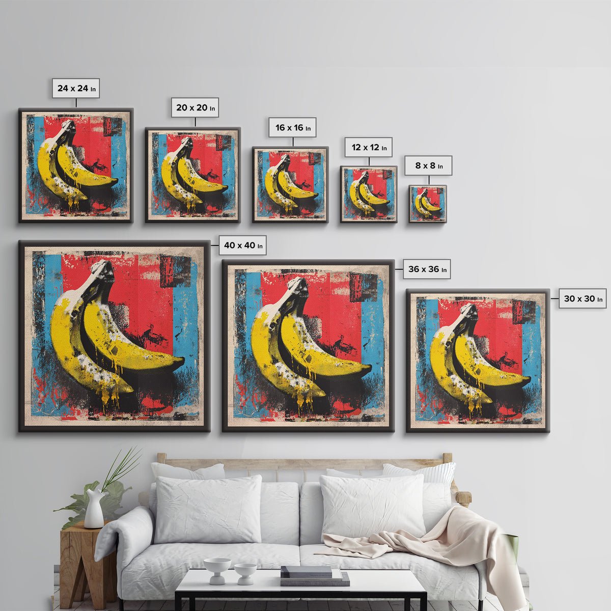 Bright Banana Still Life Framed Canvas Print, Pop Art, Eclectic Home Decor, Living Room Decor, Fine Art, Pop, Minimalist Decor, POP-1x1-74