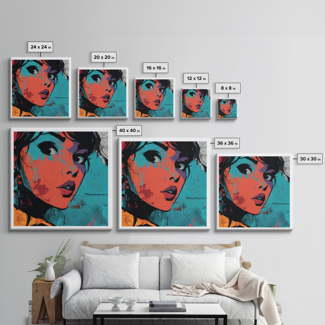 Neon Portrait with Thick Black Outlines Canvas Print, Pop Art, Dark Art, Living Room Decor, Oil Painting, Pop, POP-1x1-76
