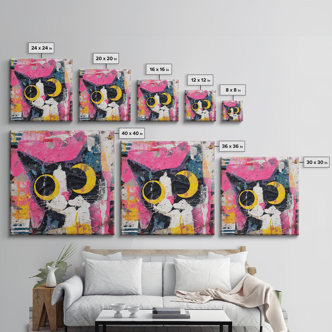 Comic Cat with Oversized Eyes Canvas Print, Pop Art, 3d Art, Living Room Decor, Fine Art, Pop, Textured Painting, POP-1x1-90