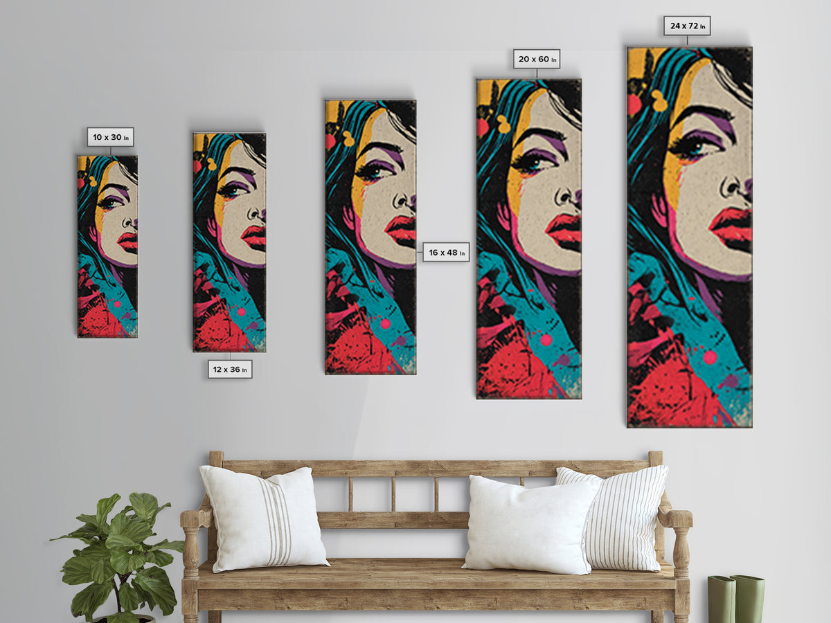 Neon Portrait with Thick Black Outlines Framed Canvas Print, Pop Art, Original Painting, Living Room Decor, Fine Art, Pop, POP-1x3-64