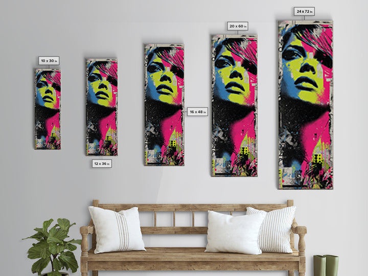 Neon Portrait with Thick Black Outlines Canvas Print, Pop Art, Bedroom Decor, Living Room Decor, Oil Painting, Pop, 3d Art, POP-1x3-88