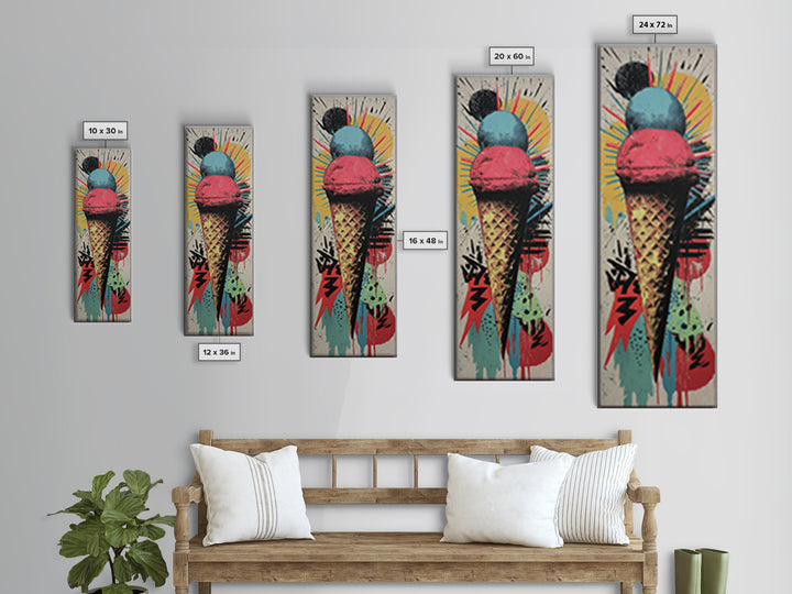 Ice Cream Cone Canvas Print, Pop Art, Art Print, Living Room Decor, Oil Painting, Pop, Custom Portrait, Pet Portrait, POP-1x3-90