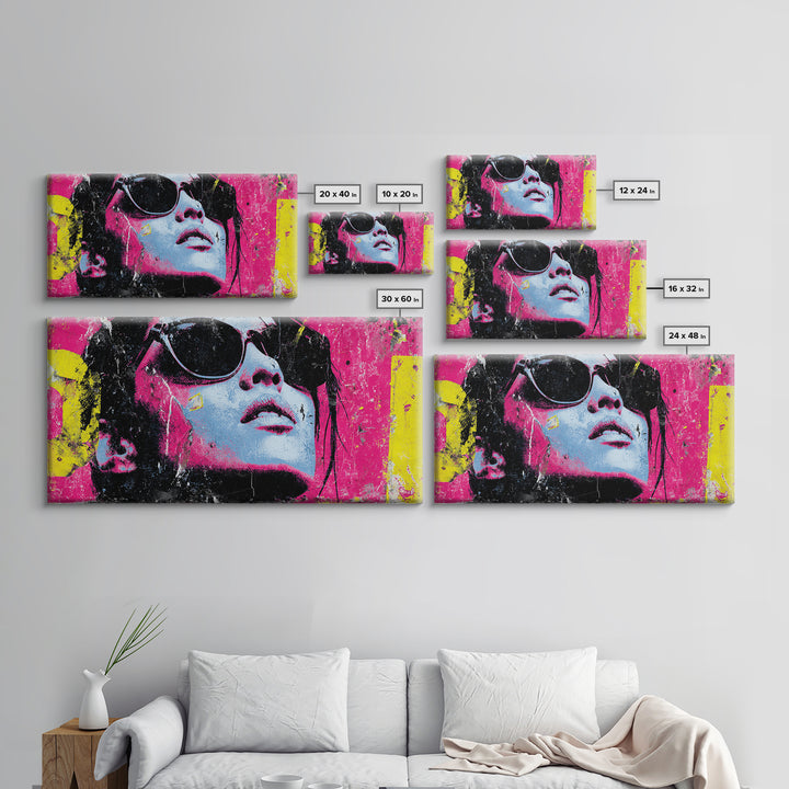 Glamorous Sunglasses Face Framed Canvas Print, Pop Art, Food Art, Living Room Decor, Pop, Fine Art Print, Statement Artwork, POP-2x1-100