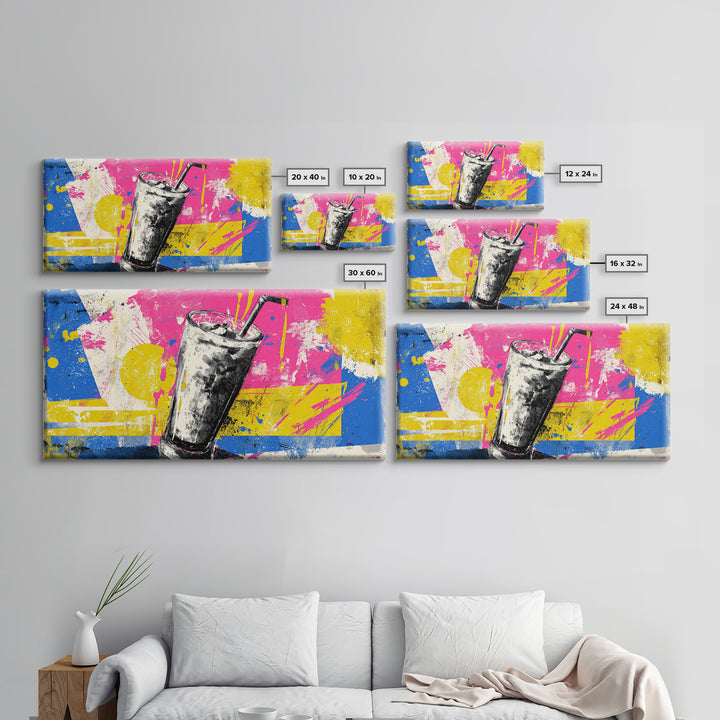 Milkshake Glass with Retro Diner Palette Framed Canvas Print, Pop Art, Art Print, Living Room Decor, Pop, Custom Portrait, POP-2x1-12