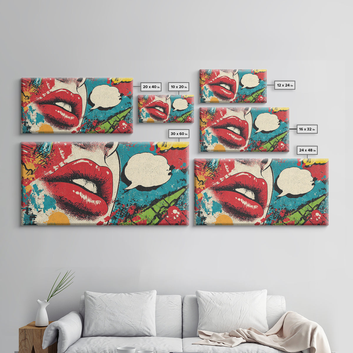 Bold Comic Lips Canvas Print, Pop Art, Wall Art, Living Room Decor, Oil Painting, Pop, Original Art, Canvas Wall Art, POP-2x1-21
