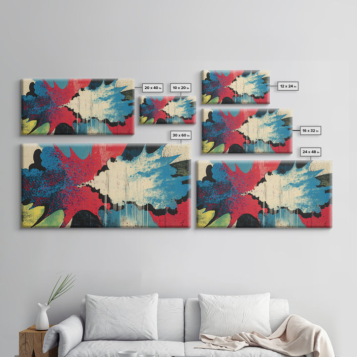 Exploding Starburst Shapes Without Text Framed Canvas Print, Pop Art, Luxury Decor, Living Room Decor, Fine Art, Pop, POP-2x1-30