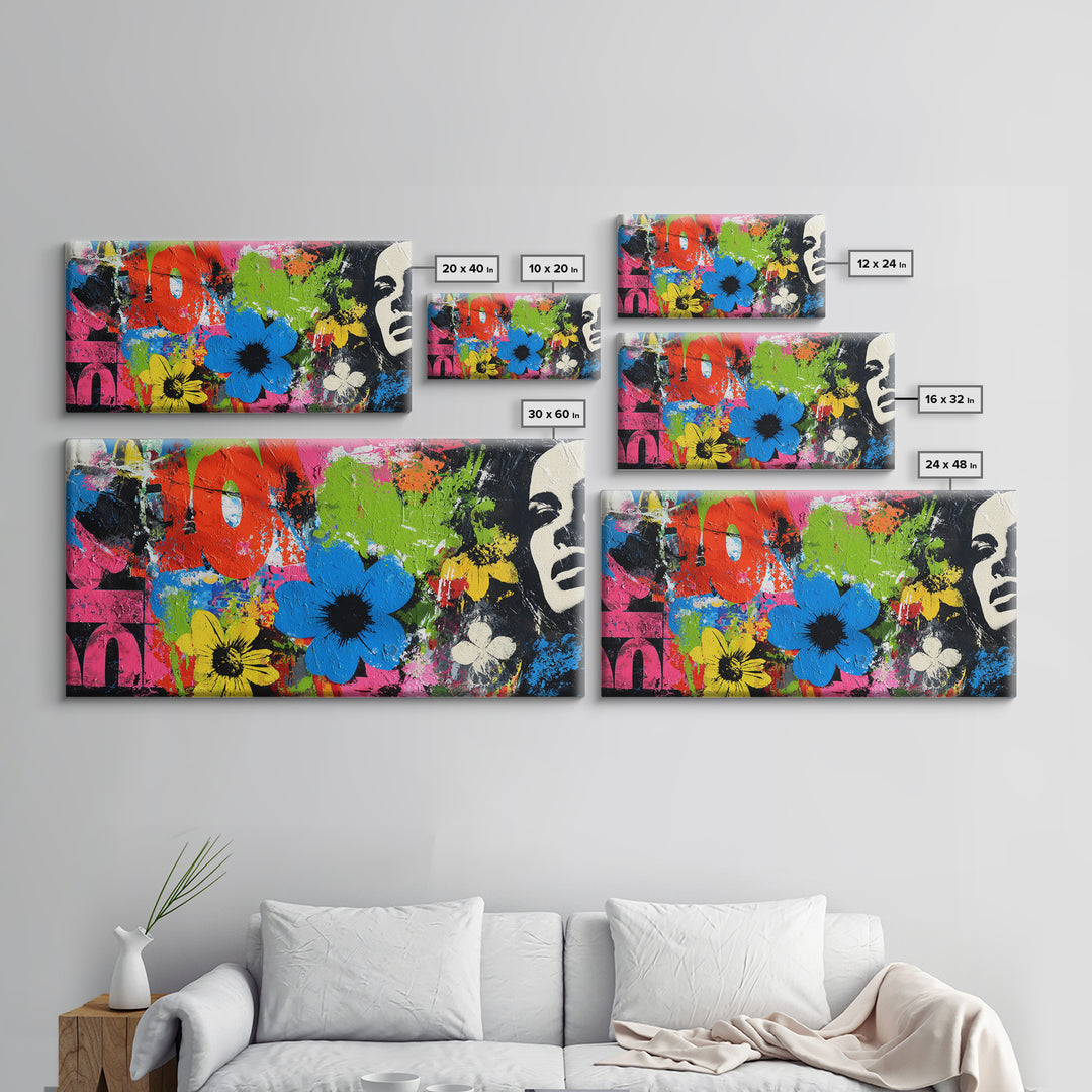Bold Flower Power Composition Canvas Print, Pop Art, Wall Decor, Living Room Decor, Fine Art, Pop, Portrait, Apartment Decor, POP-2x1-61