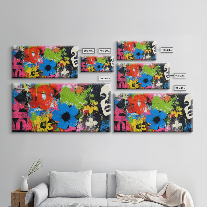 Bold Flower Power Composition Canvas Print, Pop Art, Wall Decor, Living Room Decor, Fine Art, Pop, Portrait, Apartment Decor, POP-2x1-61