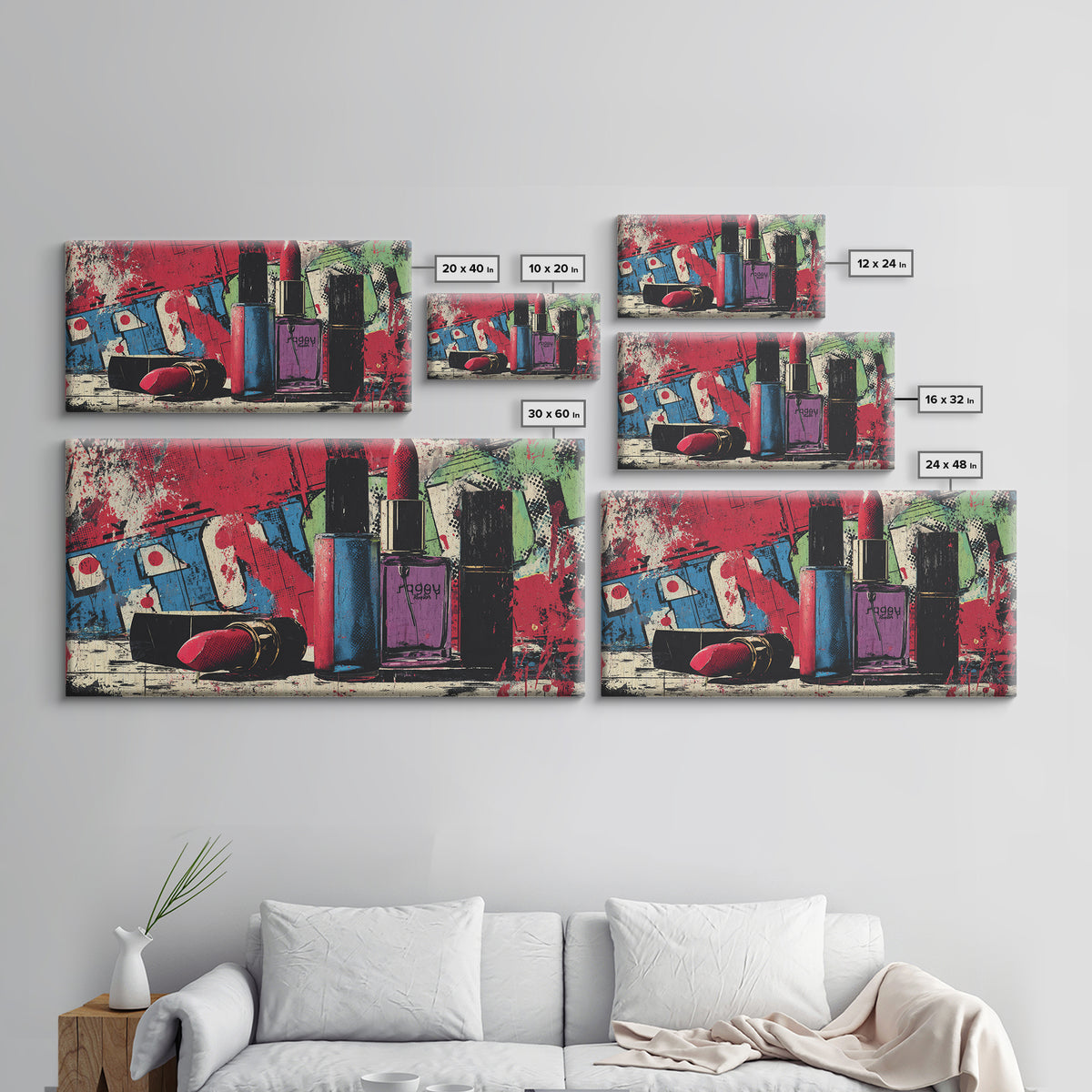 Lipstick and Perfume Fashion Still Life Canvas Print, Pop Art, Custom Portrait, Living Room Decor, Fine Art, Pop, Mexican Art, POP-2x1-64
