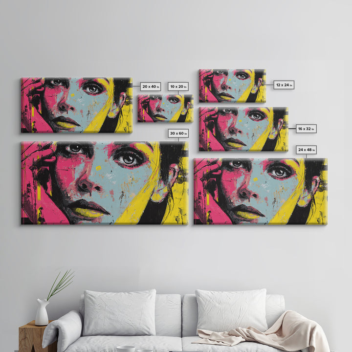 Neon Portrait with Thick Black Outlines Framed Canvas Print, Pop Art, Canvas, Living Room Decor, Oil Painting, Pop, Food Art, POP-2x1-72