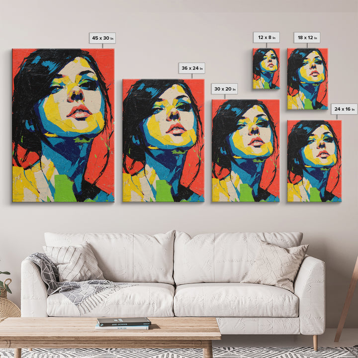 Neon Portrait with Thick Black Outlines Framed Canvas Print, Pop Art, Minimalist Decor, Living Room Decor, Fine Art, Pop, POP-2x3-12