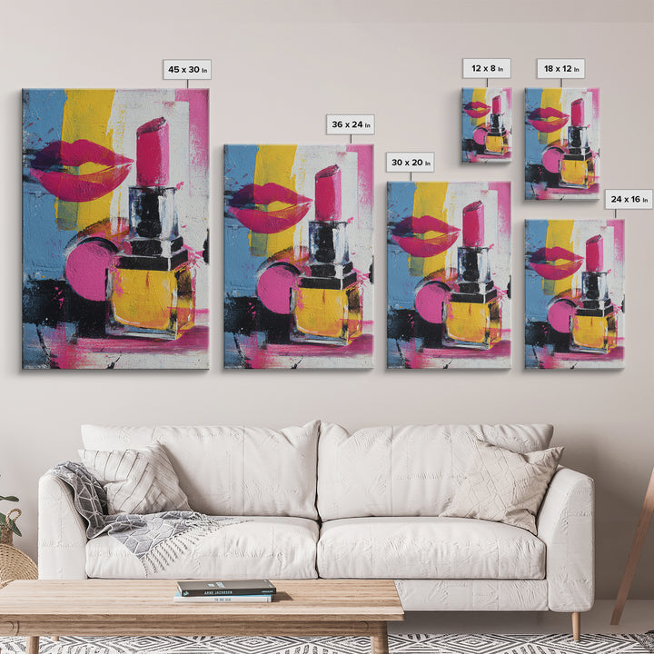 Lipstick and Perfume Fashion Still Life Framed Canvas Print, Pop Art, Canvas Wall Art, Living Room Decor, Fine Art, Pop, POP-2x3-28