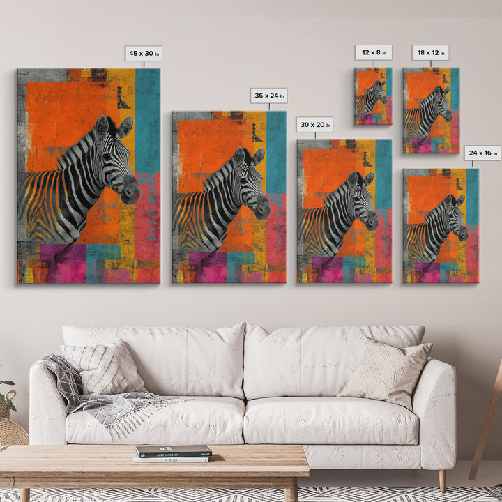 Zebra in Rainbow Pop Pattern Canvas Print, Pop Art, Painting, Living Room Decor, Fine Art, Pop, Apartment Decor, Dopamine Decor, POP-2x3-45