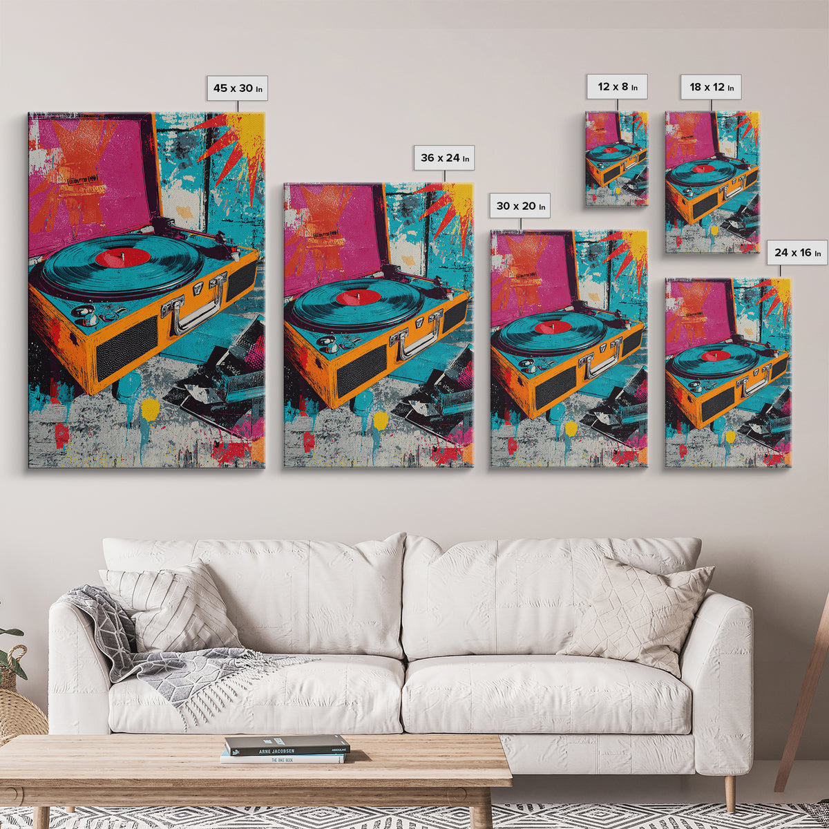 Record Player with Graphic Sound Rays Canvas Print, Pop Art, Minimalist Decor, Living Room Decor, Fine Art, Pop, Oil Painting, POP-2x3-54