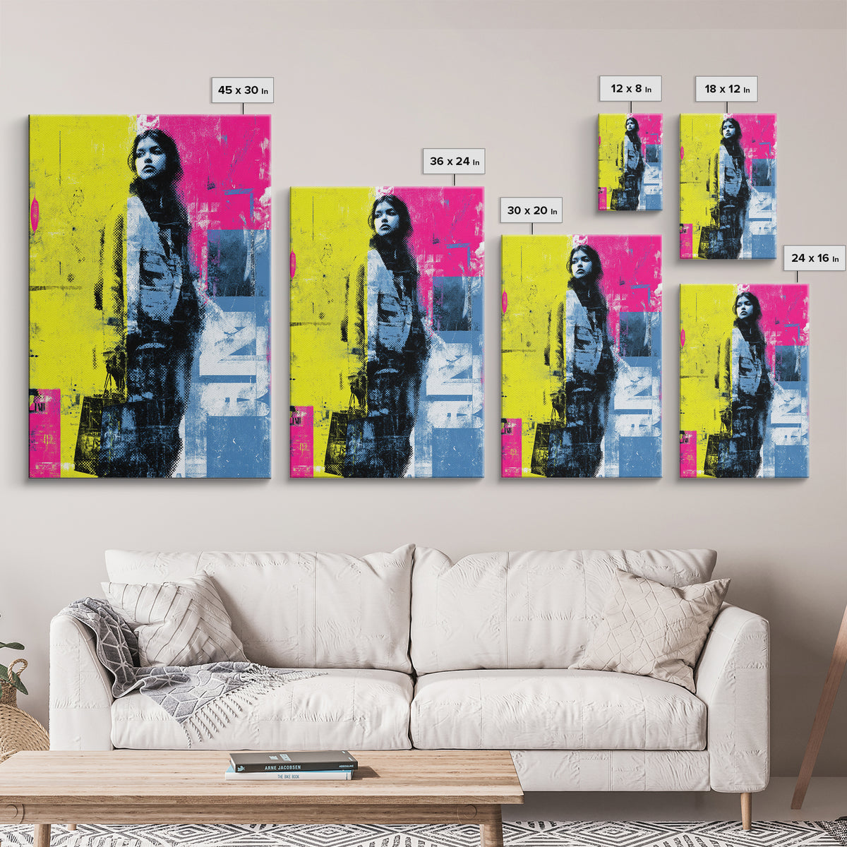 Shopping Bag Fashion Graphic Without Brands Framed Canvas Print, Pop Art, Neutral Decor, Living Room Decor, Abstract Art, Pop, POP-2x3-56