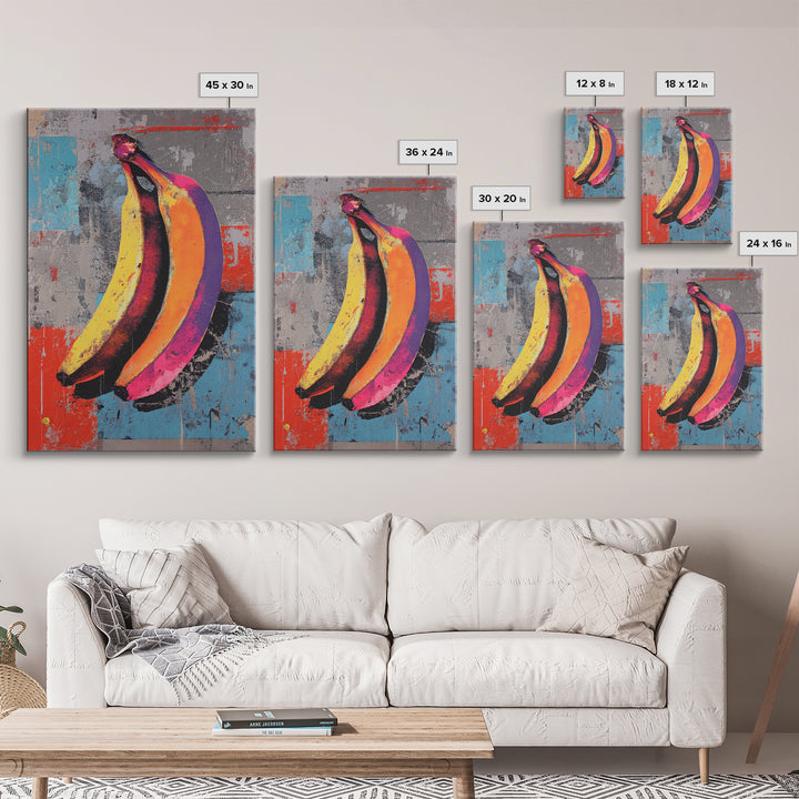 Bright Banana Still Life Canvas Print, Pop Art, Painting, Living Room Decor, Fine Art, Pop, Apartment Decor, Dopamine Decor, POP-2x3-58
