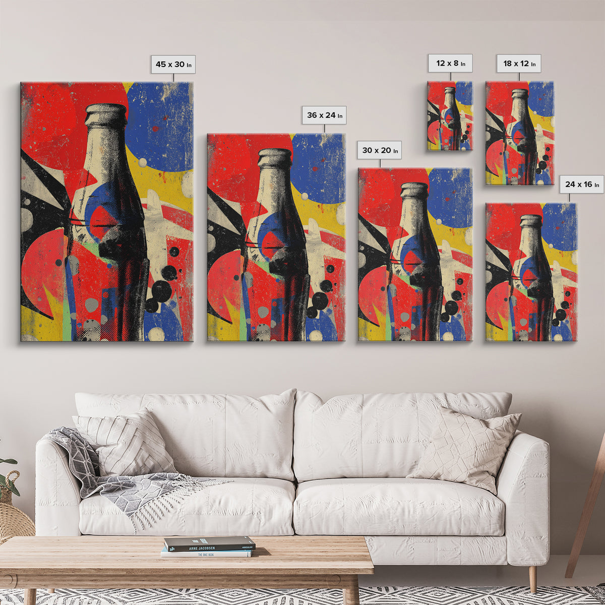 Retro Soda Bottle Framed Canvas Print, Pop Art, Art, Living Room Decor, Abstract Art, Pop, Bedroom Decor, Portrait, POP-2x3-59