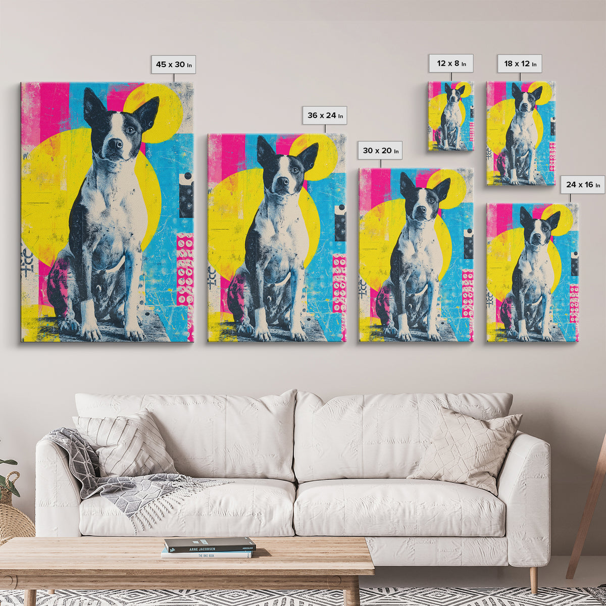 Pop Art Dog Portrait Framed Canvas Print, Pop Art, Wall Decor, Living Room Decor, Pop, Apartment Decor, Dopamine Decor, POP-2x3-63