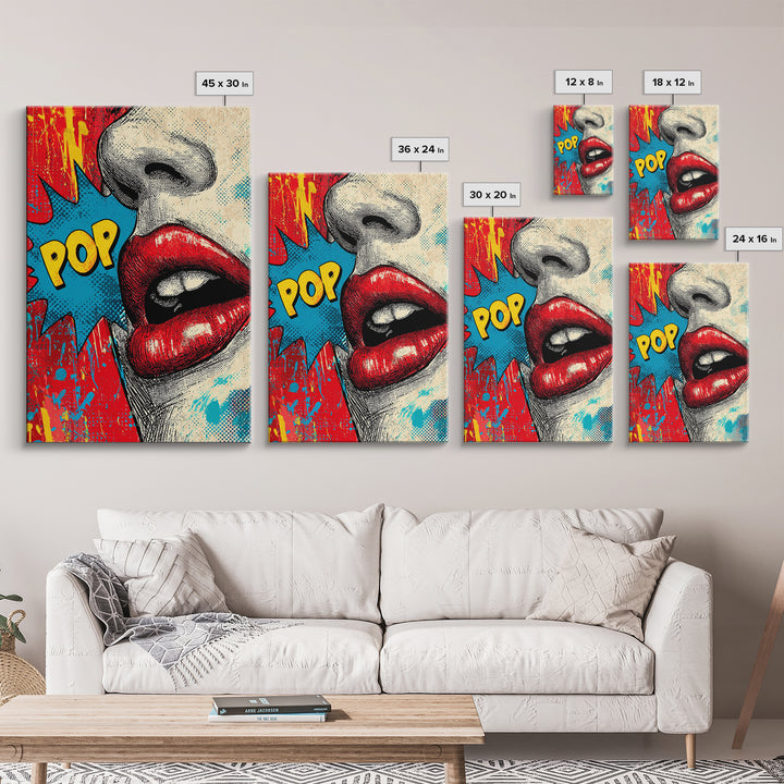 Bold Comic Lips Canvas Print, Pop Art, Canvas Wall Art, Living Room Decor, Oil Painting, Pop, Football Wall Art, Party Decor, POP-2x3-81