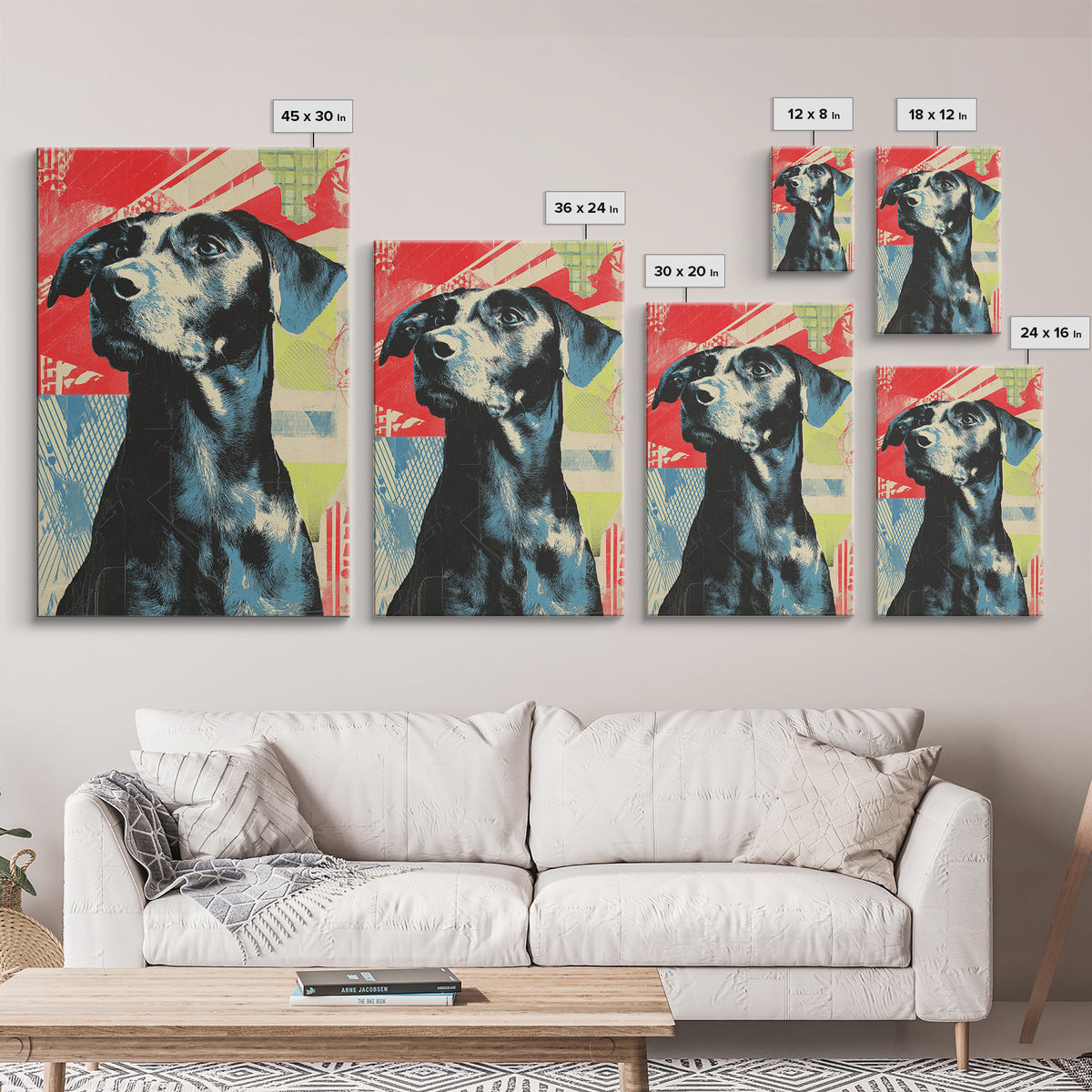 Pop Art Dog Portrait Framed Canvas Print, Pop Art, Bedroom Decor, Living Room Decor, Fine Art, Pop, 3d Art, Graffiti Art, POP-2x3-87