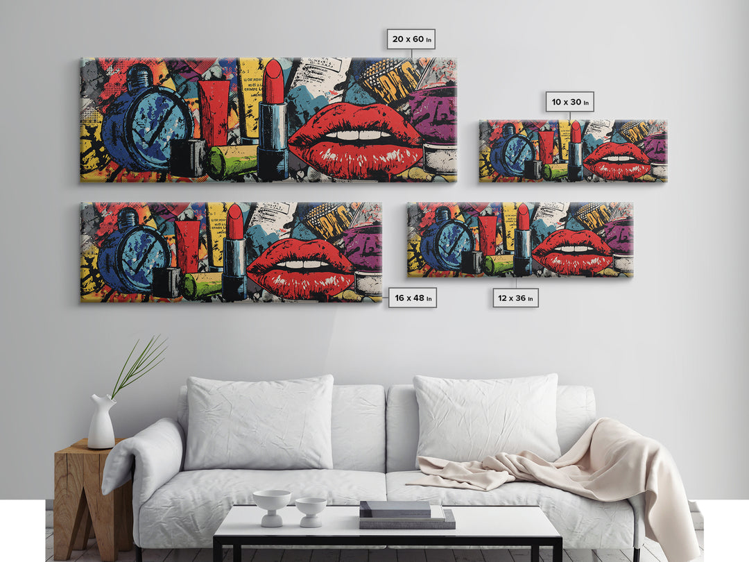 Lipstick and Perfume Fashion Still Life Canvas Print, Pop Art, Eclectic Home Decor, Living Room Decor, Fine Art, Pop, POP-3x1-36