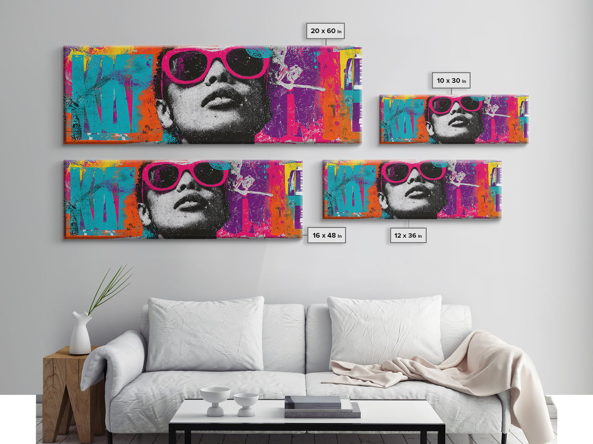 Glamorous Sunglasses Face Canvas Print, Pop Art, Art Print, Living Room Decor, Fine Art, Pop, Custom Portrait, Pet Portrait, POP-3x1-48