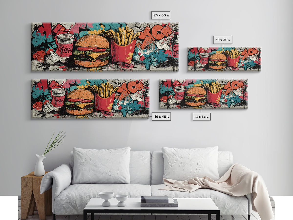 Hamburger and Fries Canvas Print, Pop Art, Mexican Art, Living Room Decor, Abstract Art, Pop, Neutral Decor, Modern Decor, POP-3x1-49