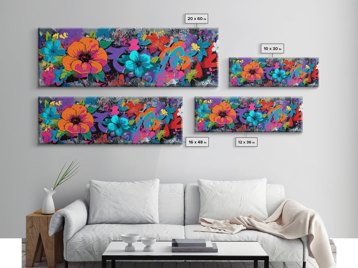 Bold Flower Power Composition Framed Canvas Print, Pop Art, Food Art, Living Room Decor, Watercolor Art, Pop, Fine Art Print, POP-3x1-57
