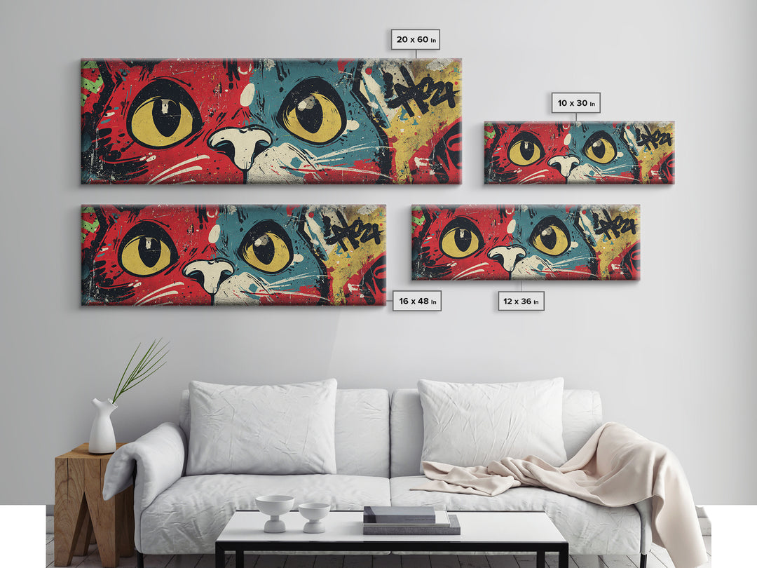 Comic Cat with Oversized Eyes Framed Canvas Print, Pop Art, Original Art, Living Room Decor, Fine Art, Pop, Original Artwork, POP-3x1-58