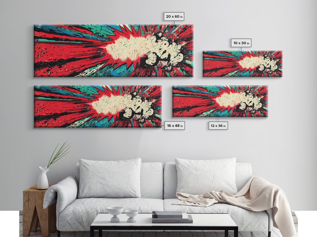 Exploding Starburst Shapes Without Text Framed Canvas Print, Pop Art, Portrait, Living Room Decor, Fine Art, Pop, Graffiti Art, POP-3x1-74