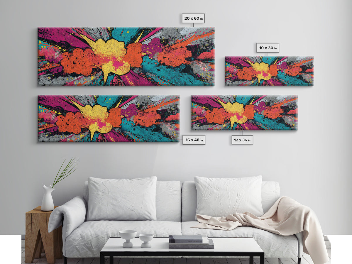 Exploding Starburst Shapes Without Text Canvas Print, Pop Art, Canvas Painting, Living Room Decor, Pop, Statement Artwork, POP-3x1-98